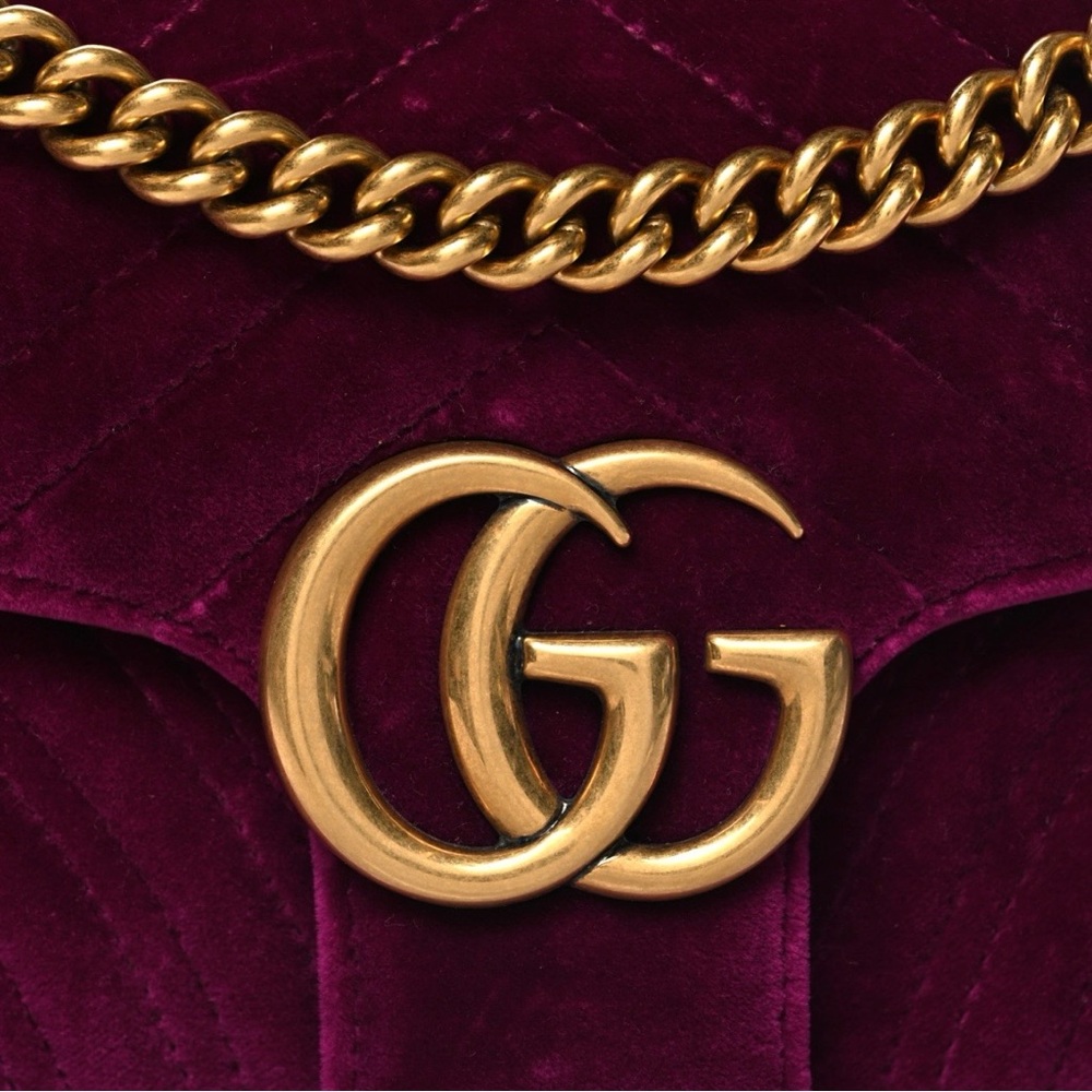 Gucci Velvet Matelasse Small GG Marmont Shoulder Bag Fuchsia Violet - Picture 3 of 10